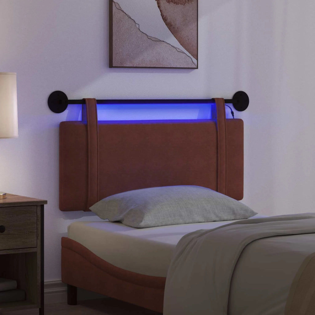 Testiera | Testata sospesa Con luce LED Marrone Lucido PU Antico