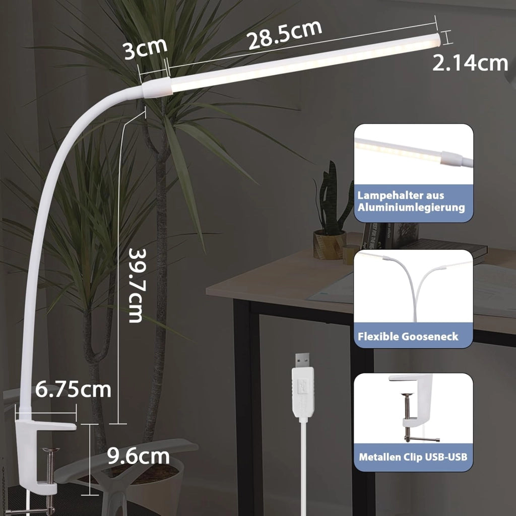 ZMH Lampada da tavolo LED 5W USB luce bianca diurna a clip per ufficio