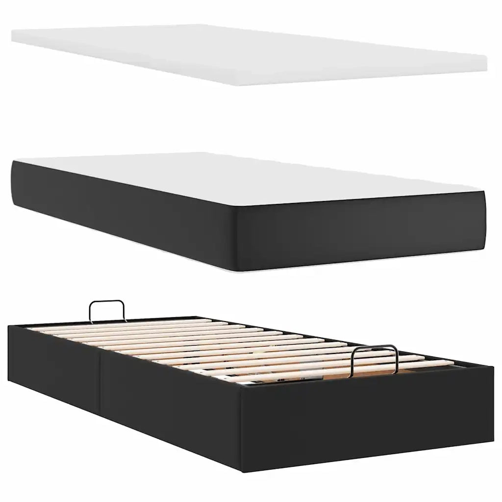 Pouf Letto con Materassi e LED Nero 180x200cm Similpelle