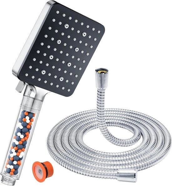 Douchekop per vas da bagno con tubo - 6 tipi di getto - doccia a pioggia - alta pressione - douchekop economizzatore - cromato - douchekop idoneo per risparmiare acqua