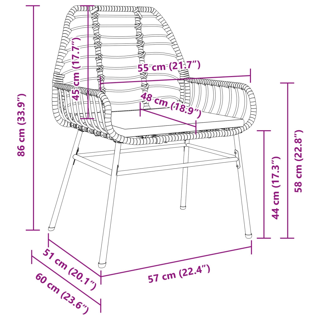 Set da Pranzo da Giardino 7 Pezzi con Cuscini Nero Polyrattan