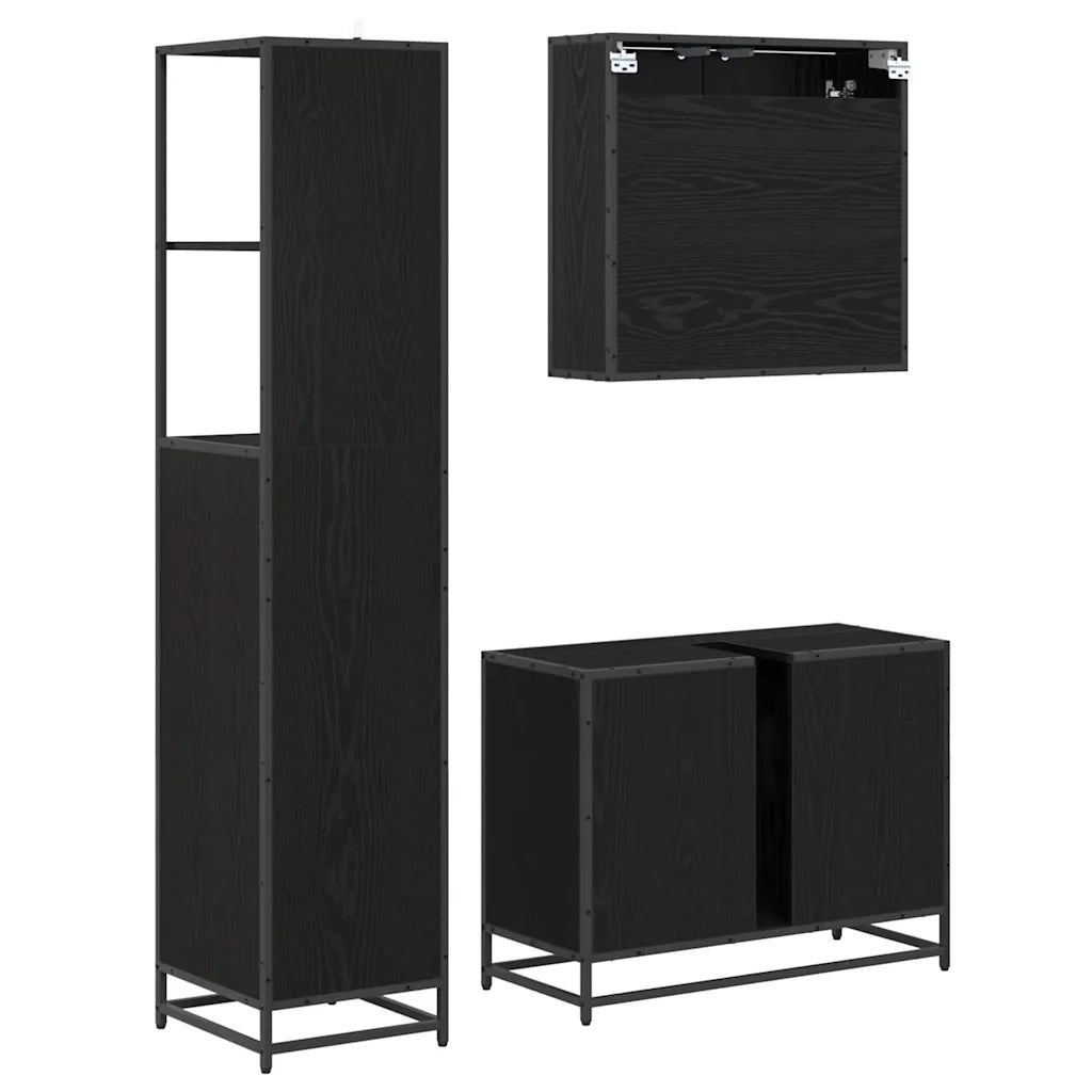 Set di mobili per il bagno 3 pcs Rovere Nero Legno multistrato 3402422