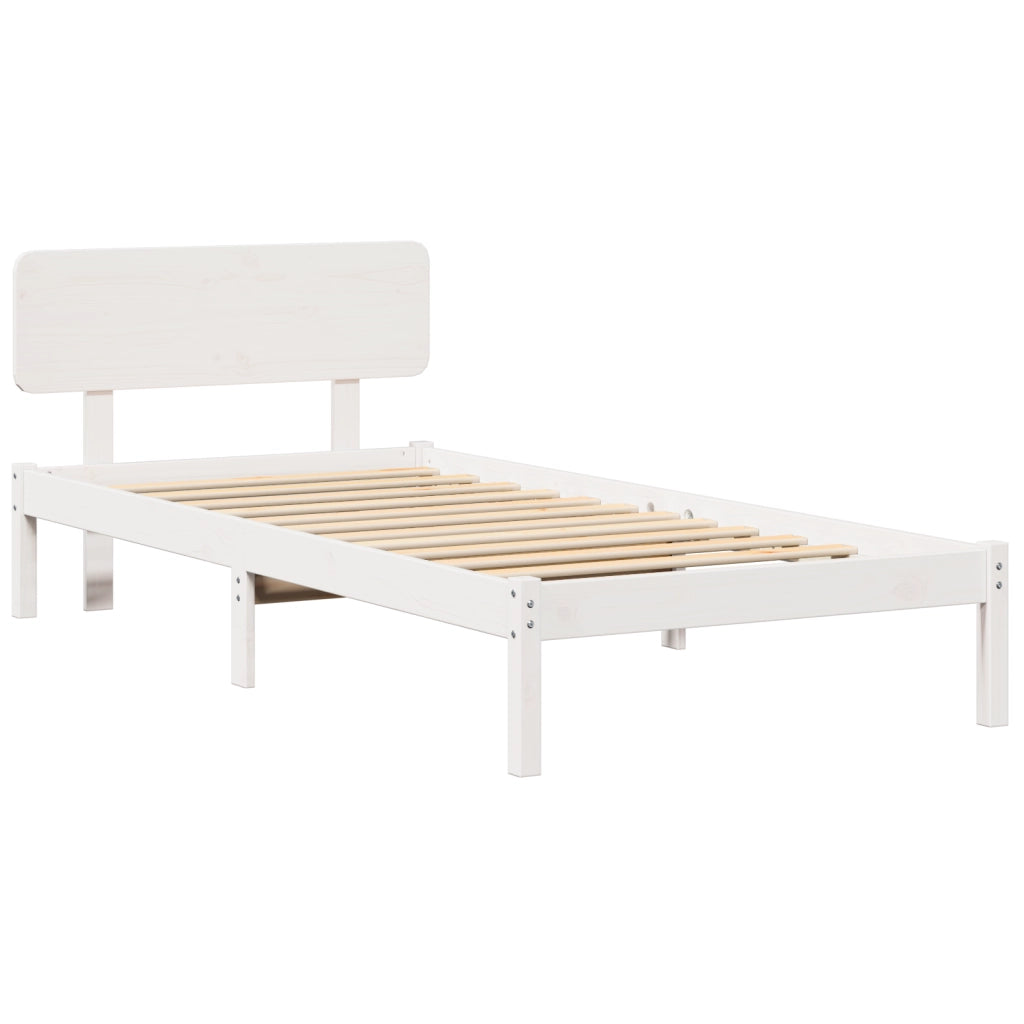 Struttura Letto con Testiera Bianca 80x200 cm Legno Massello di Pino
