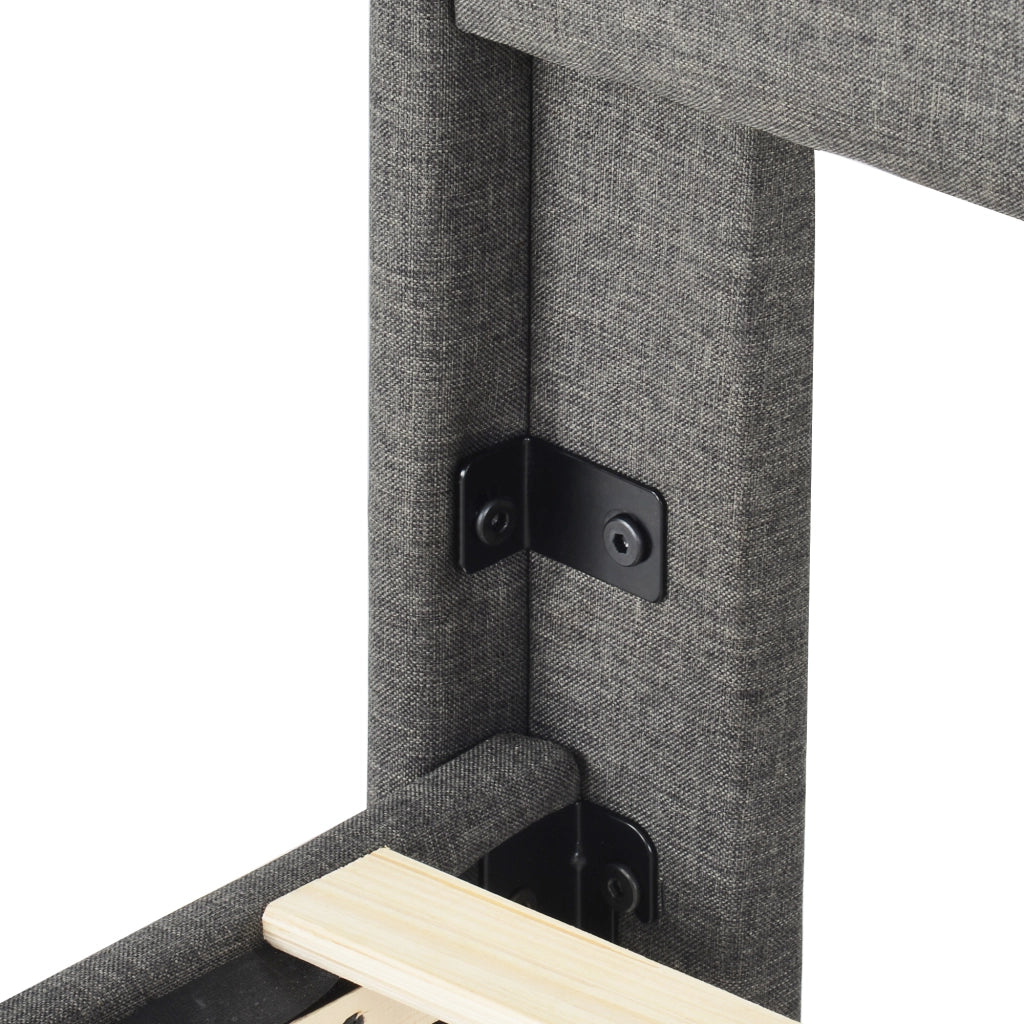 Letto Singolo 90 x 200 cm; Testiera Imbottita e Rete a Doghe - in Lino - Grigio