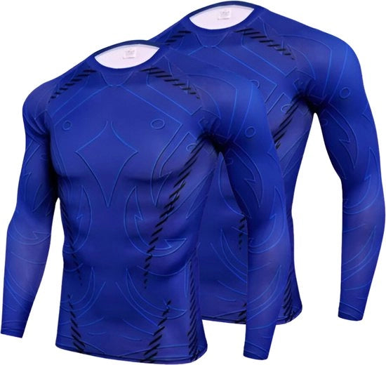 Maglia sport compressa uomo - 2x - Inverno caldo - Camicia termica - Calore e prestazioni - Blu - L