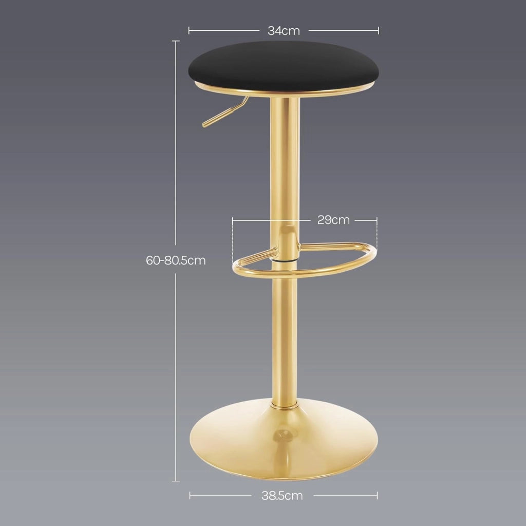 Sgabelli da Cucina Set di 2 Girevoli a 360°, Sgabelli Bar Regolabili in Altezza da 60 a 80,5 cm, con Seduta in Velluto per Sala da Pranzo, Soggiorno, Bar, Nero, BH302sz-2