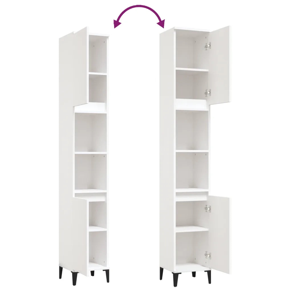 Mobiletto da bagno con 2 ripiani flessibili 30 x 30 x 190 cm legno composito bianco 02_0048398