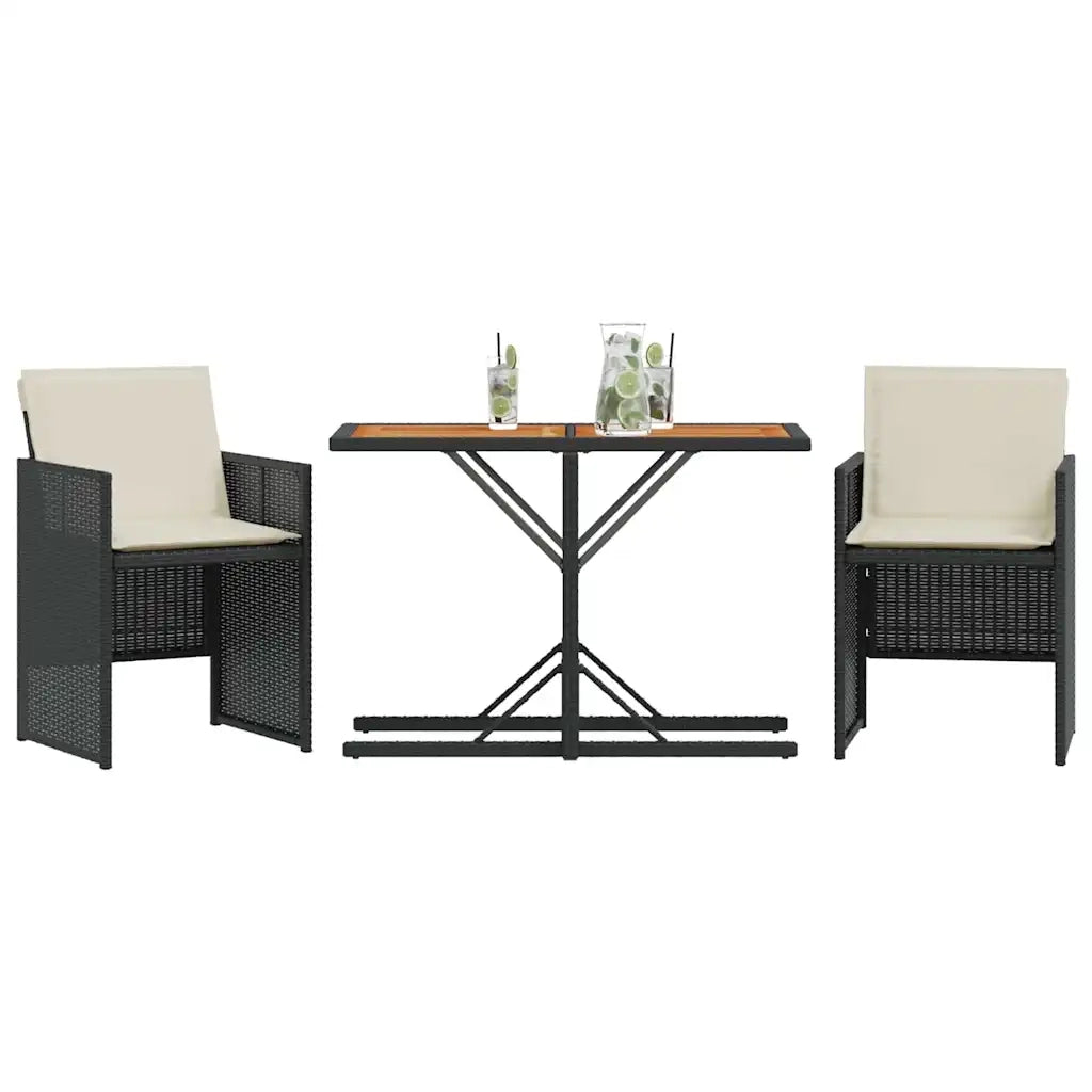Set da Bistrò 3 pz con Cuscini Nero in Polyrattan 365068