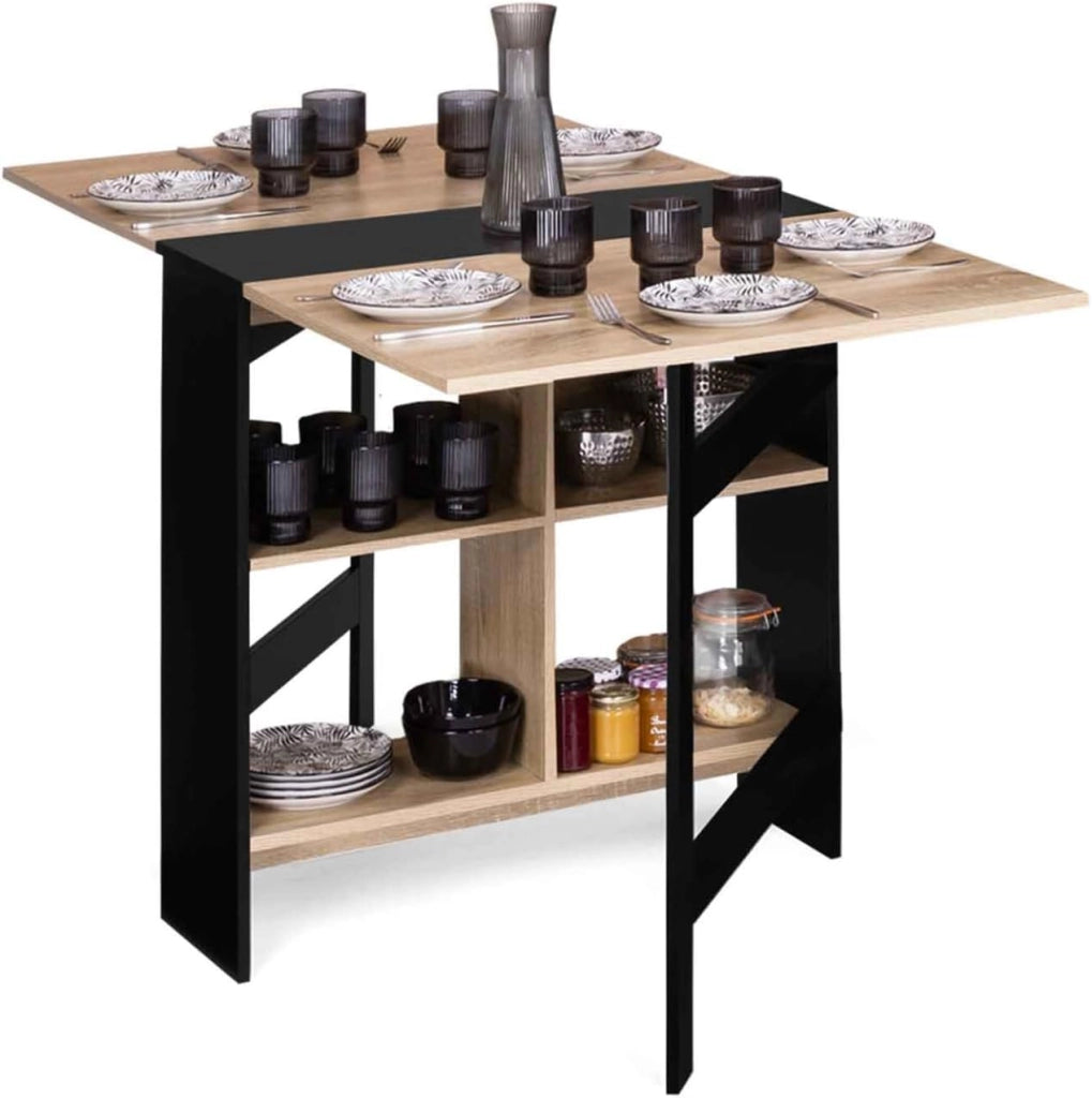 EDI Consolle pieghevole per 2-6 persone con contenitore in legno nero e piano in faggio 150 x 80 cm