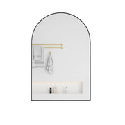 Mobile con specchio ad arco con 2 ripiani in vetro e montaggio a parete o a incasso per bagno; nero