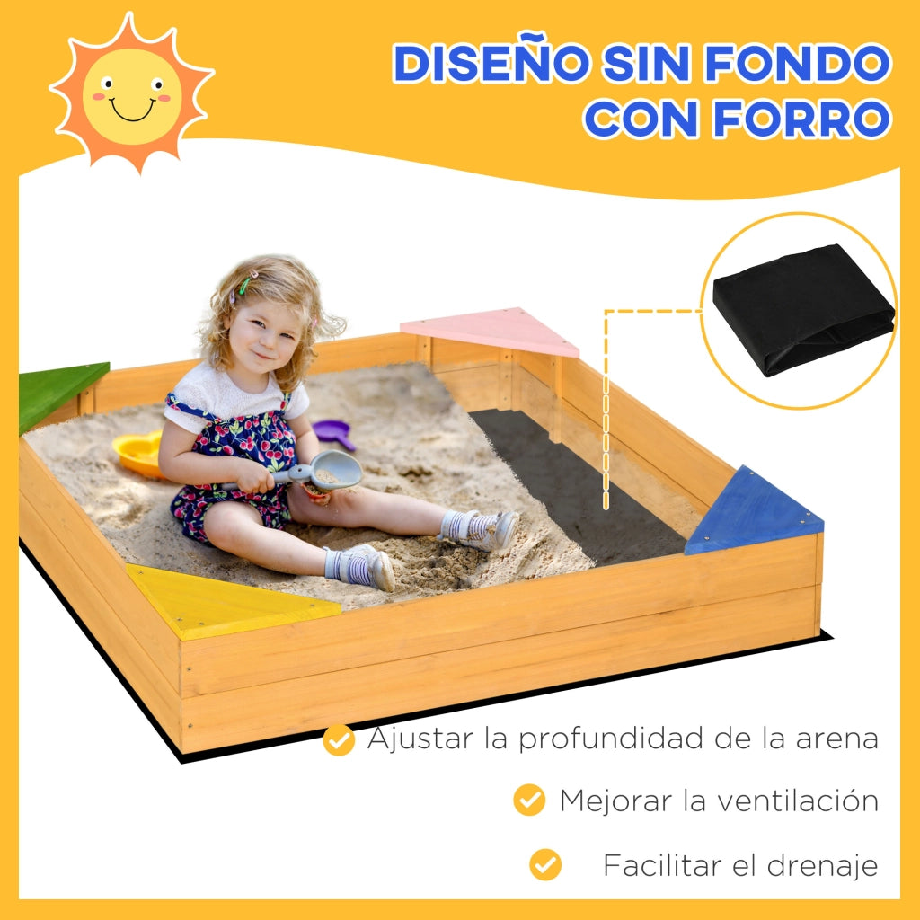 Arenero in Legno per Bambini 3-8 Anni con Tela non Tessuta e 4 Sedute per Giardino ¨C zephmum ¨C 109x109x19.8 cm Natural