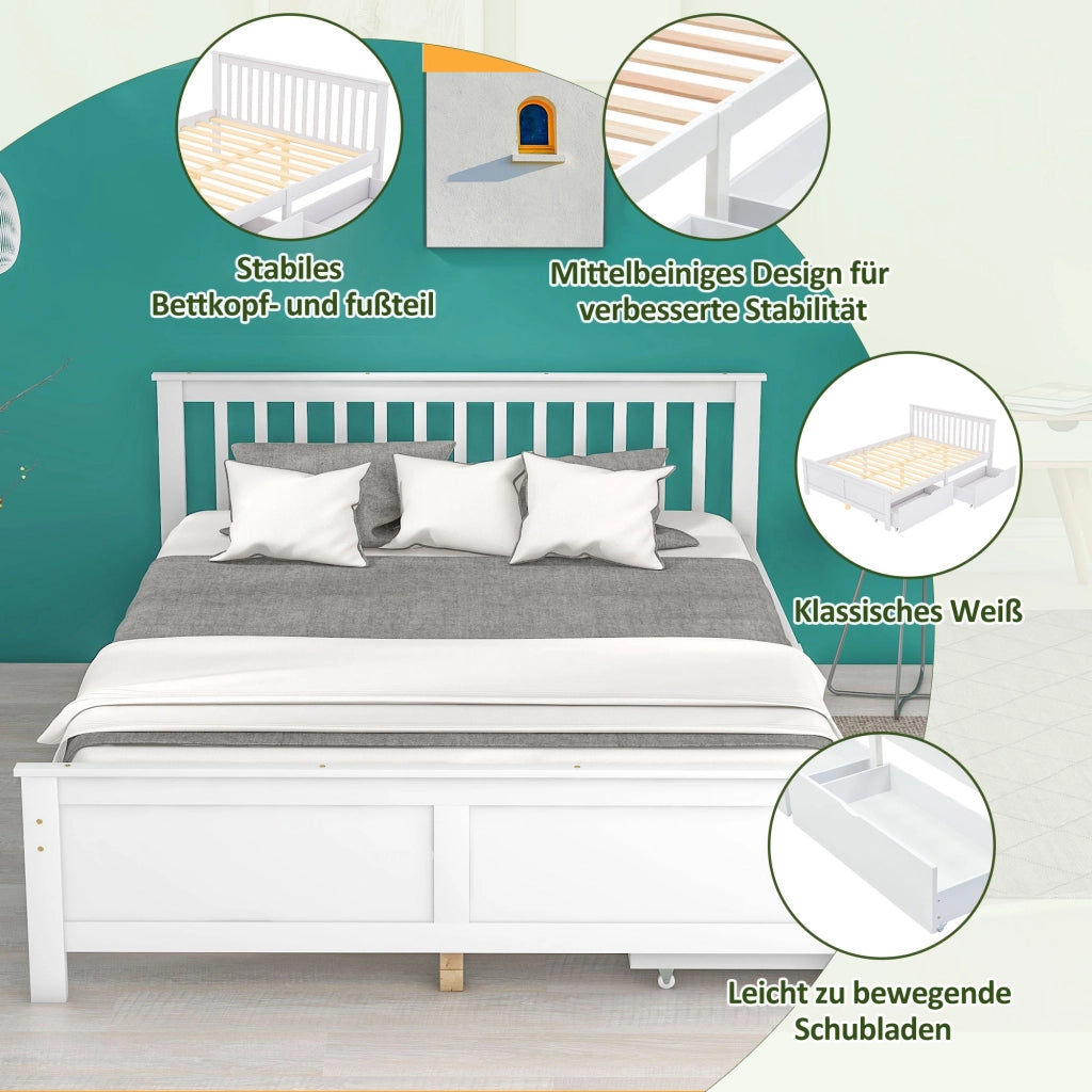 Letto in pino con contenitore - Xylo - 140x200cm - Bianco