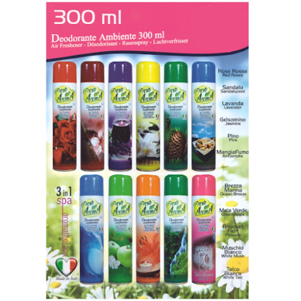 Trade Shop - Set 12 Pz Deodorante Per Ambiente Spray Profumo Casa 300ml Varie Fragranze -