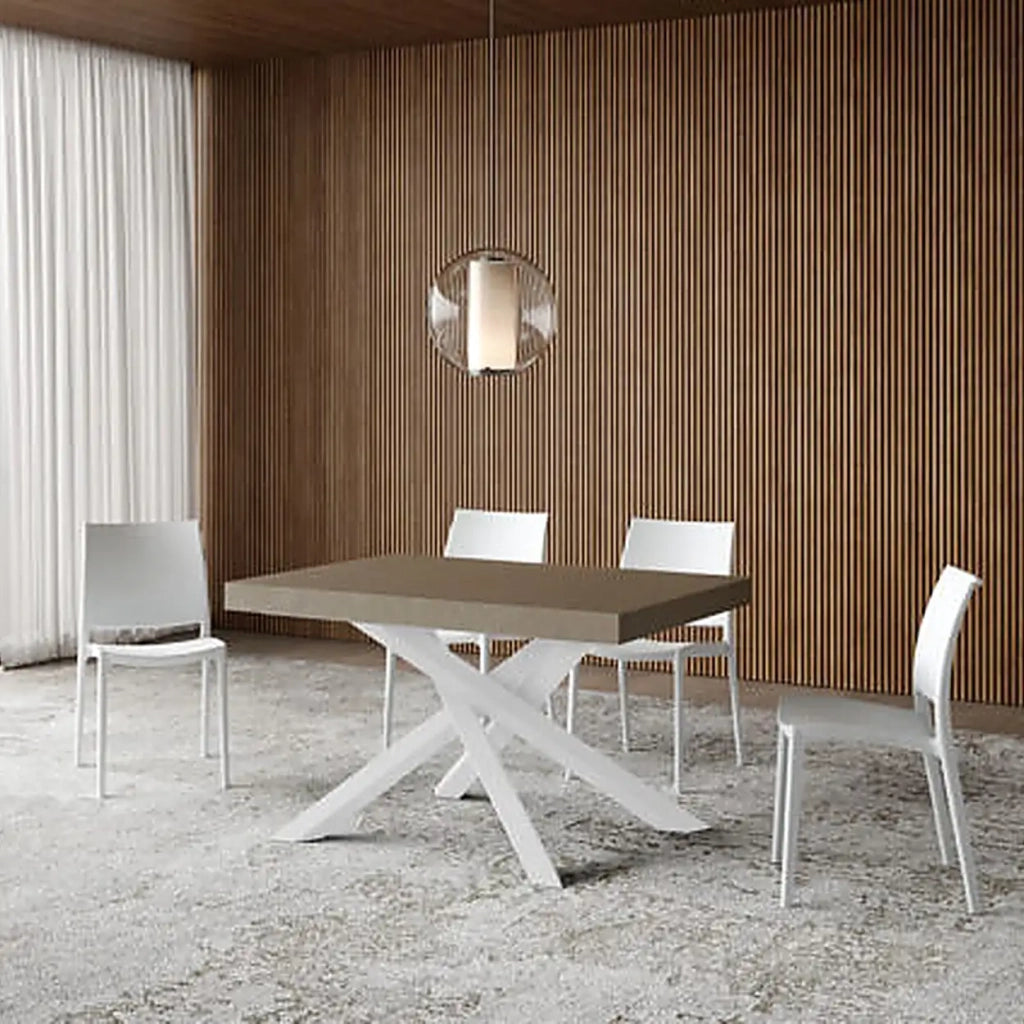 Tavolo allungabile 140/400x90 cm Volantis tortora gambe bianche