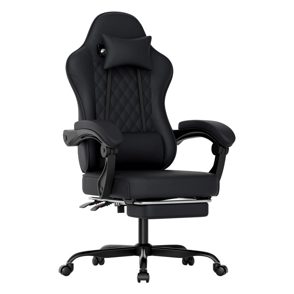 Sedia da gaming ergonomica reclinabile in PVC nera