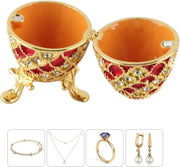 Cassa per Gioielli con Disegno di Uovo Fabergé - Pietre Scintillanti - Scatola da Oreficeria con Gancio - Decorata a Mano - Smaltata - Orecchino a Forma di Uovo per Decorazione Interna