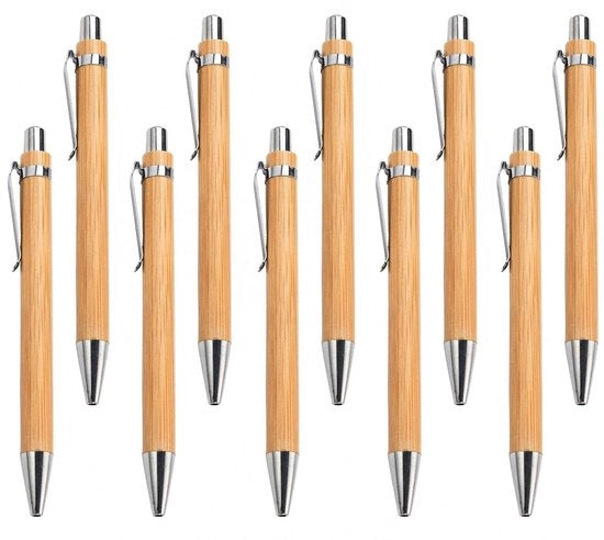 Set di Pennarelli in Legno a 10 pezzi - Pennarelli in Legno - Materiale in Bamboo Ecologico - Regalo per Studenti - Pennarelli Leggeri - Pennarelli con Inchiostro Nero - Pennarelli per Scrittura