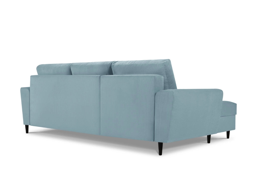 Cosmopolitan Design - Divano convertibile angolare sinistro con contenitore "Kyoto" 4 posti in velluto a coste azzurro 
