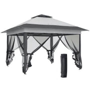 Gazebo Pieghevole 3.6x3.6m con Prese d'Aria e Zanzariere, in Acciaio e Tessuto Oxford, Grigio