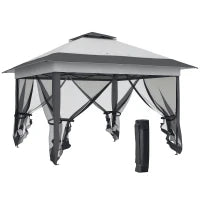 Gazebo Pieghevole 3.6x3.6m con Prese d'Aria e Zanzariere, in Acciaio e Tessuto Oxford, Grigio