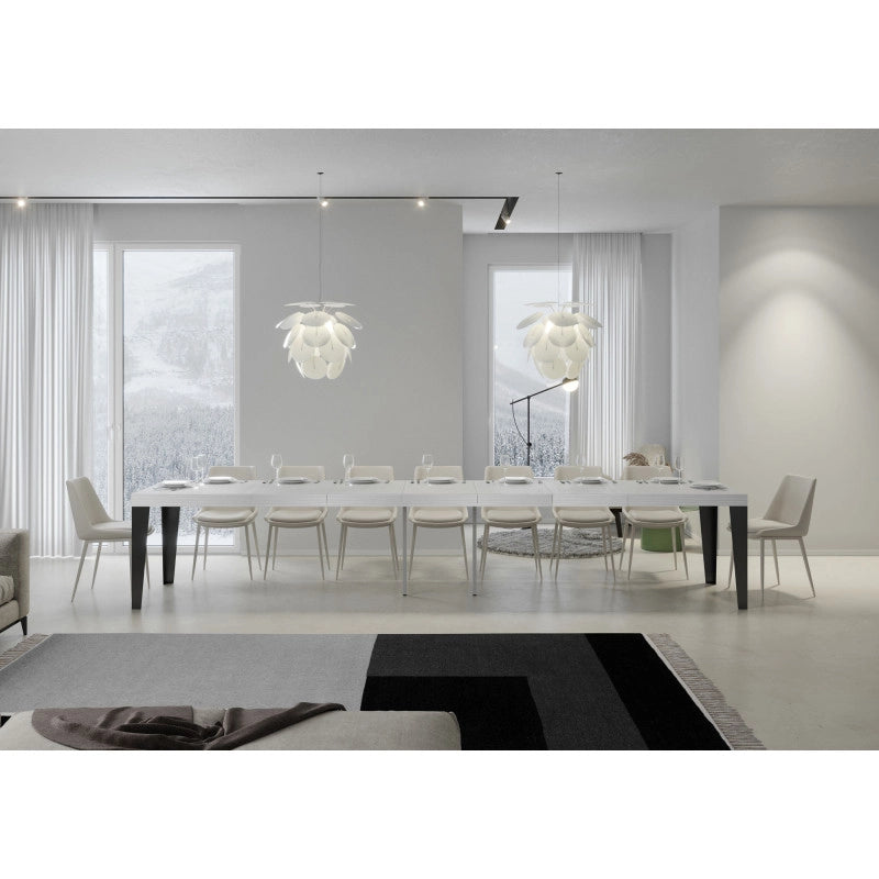 Tavolo allungabile 140/400x90 cm Flame Premium telaio Antracite - Bianco Frassino