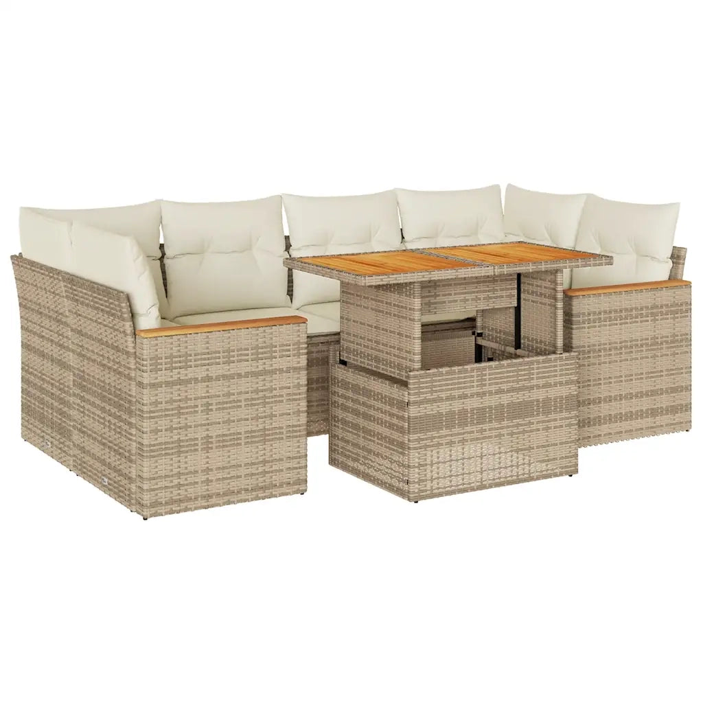 Set Divano da Giardino 6 pz con Cuscini Beige Polyrattan Acacia 3327453