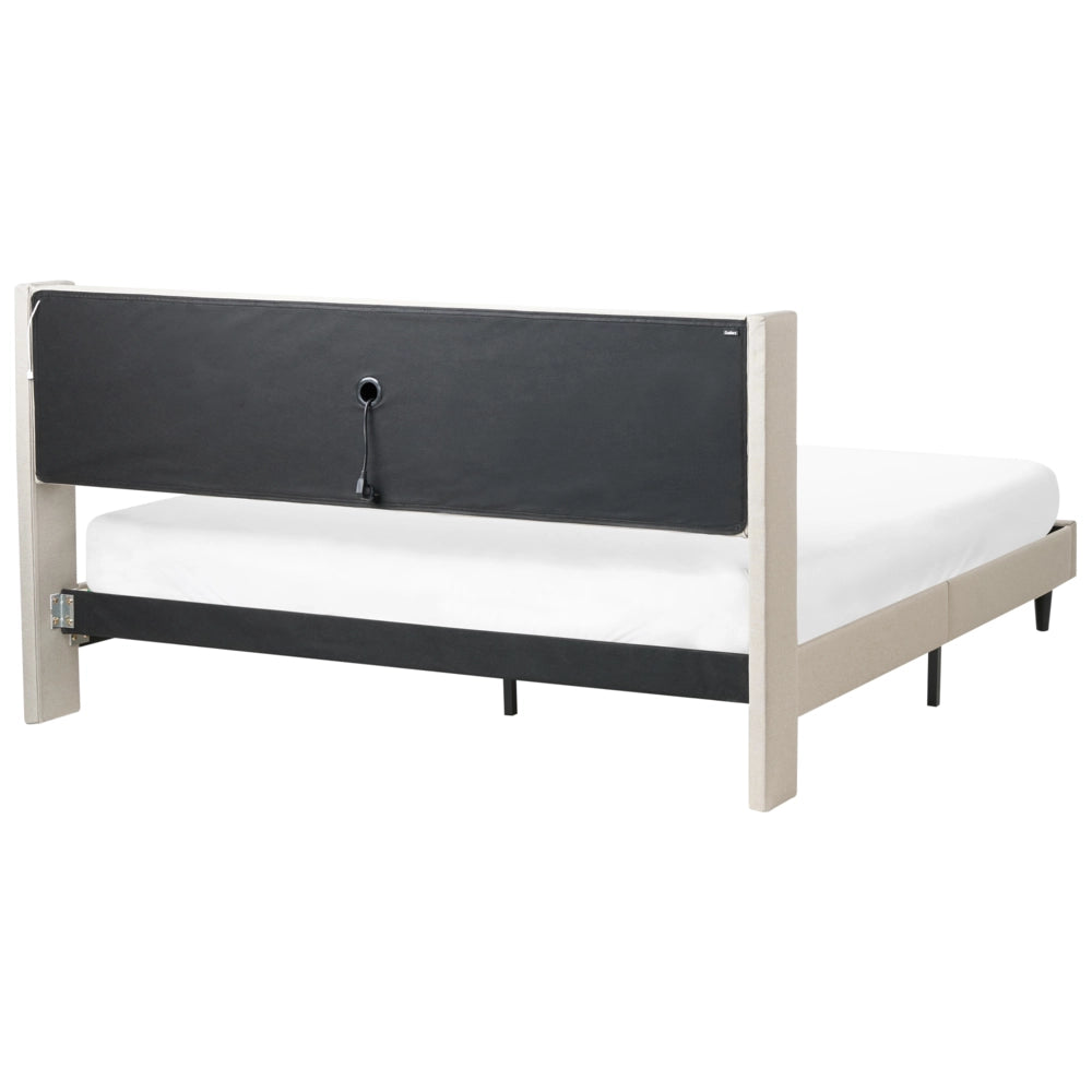 Letto matrimoniale LED Beige Tessuto EU Super King Size 180 x 200 cm Testiera imbottita con porta USB Desing moderno