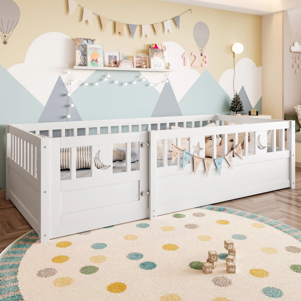 Letto a baldacchino per bambini bianco in pino con rete di sicurezza 90x190 cm