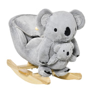 EasyComfort Cavallo a Dondolo Koala in Peluche Imbottita con Suoni, Cintura di sicurezza e Base in Legno, 60x33x50cm, Grigio
