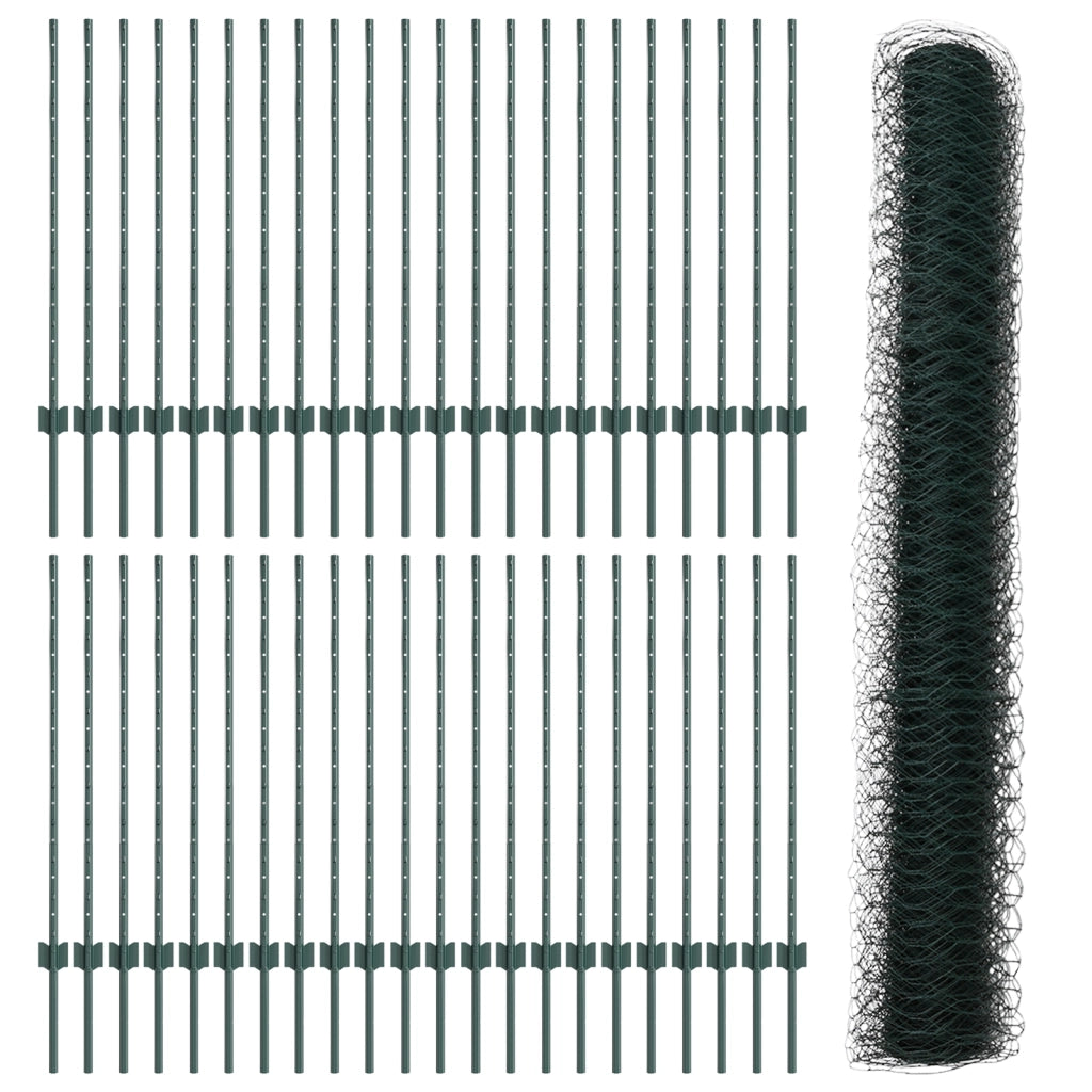 Pali di Recinzione  11 pcs Canale a U Verde 100 cm Acciaio