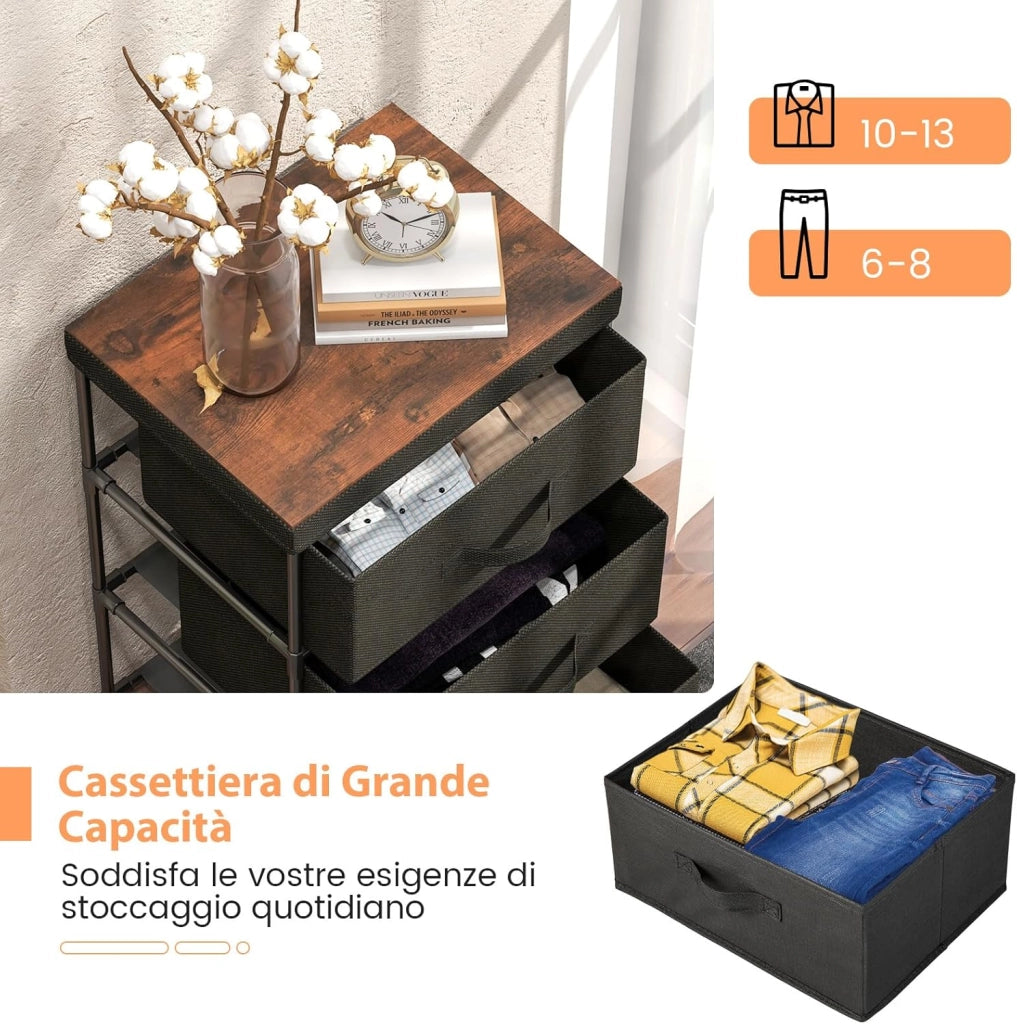 Cassettiera in Tessuto, Mobile con 3 Cassetti e Struttura Robusta in Metallo, Armadio per Camera da Letto, Soggiorno, Ingresso, 40 x 30 x 62 cm (Nero)