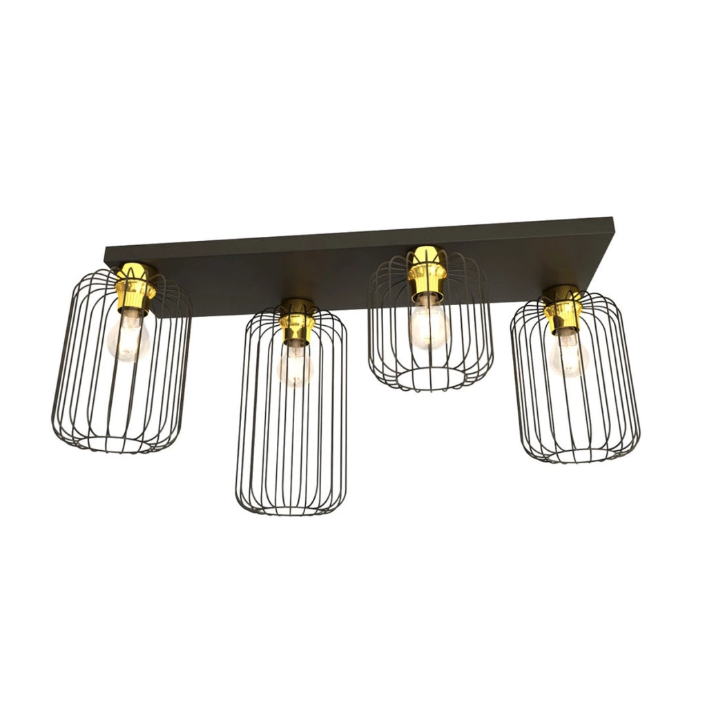 Lampada a sospensione BARN in acciaio nero opaco e oro