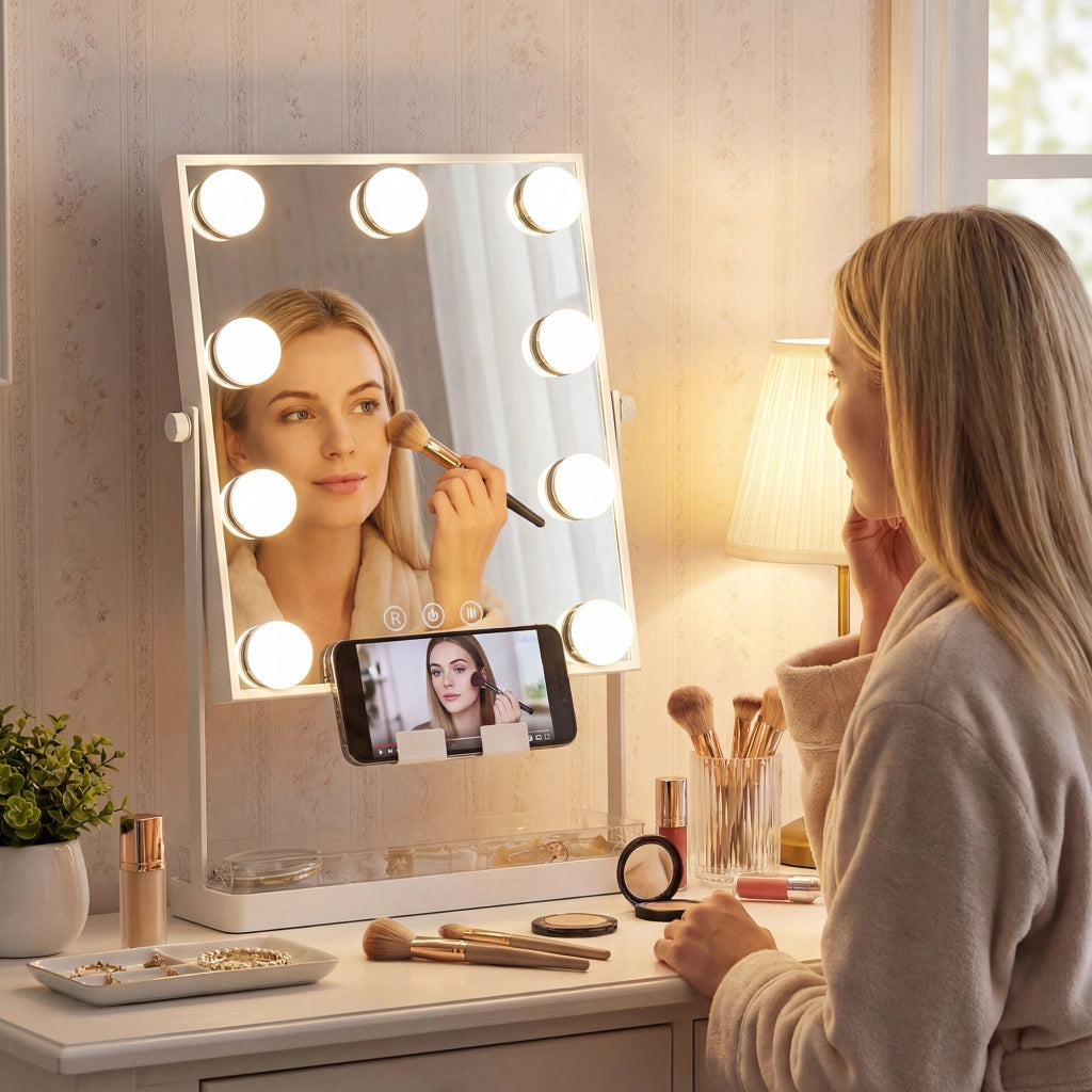Tavolo Trucco Specchio Illuminazione LED ¨C Zephmum ¨C Bianco 60x45x45