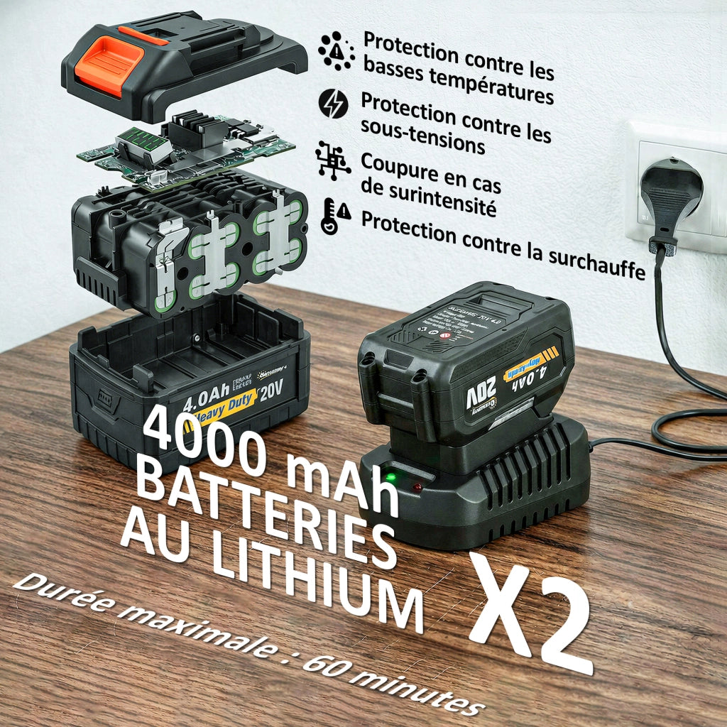 Tosaerba Elettrico con Manico Telescopico ¨C zephmum ¨C Lame 51 cm 2 Batterie 4.0 Ah 112.5x15x14.5cm Arancione
