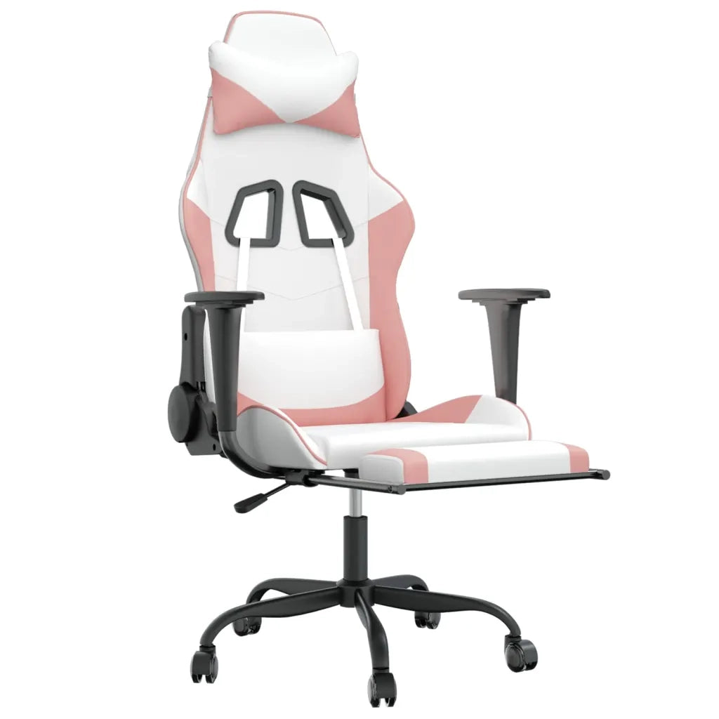 Sedia da Gaming con Poggiapiedi Bianco e Rosa in Similpelle cod mxl 57641