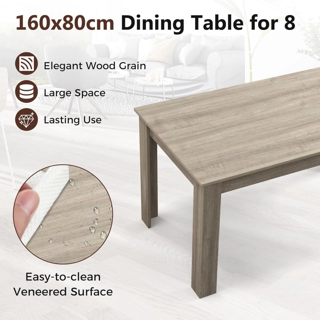 Tavolo da Pranzo da 160 cm per 8 Persone, Tavolo da Pranzo Fisso con Robuste Gambe a L, Tavolo Moderno per Cucina e Sala da Pranzo, Nero (Grigio)