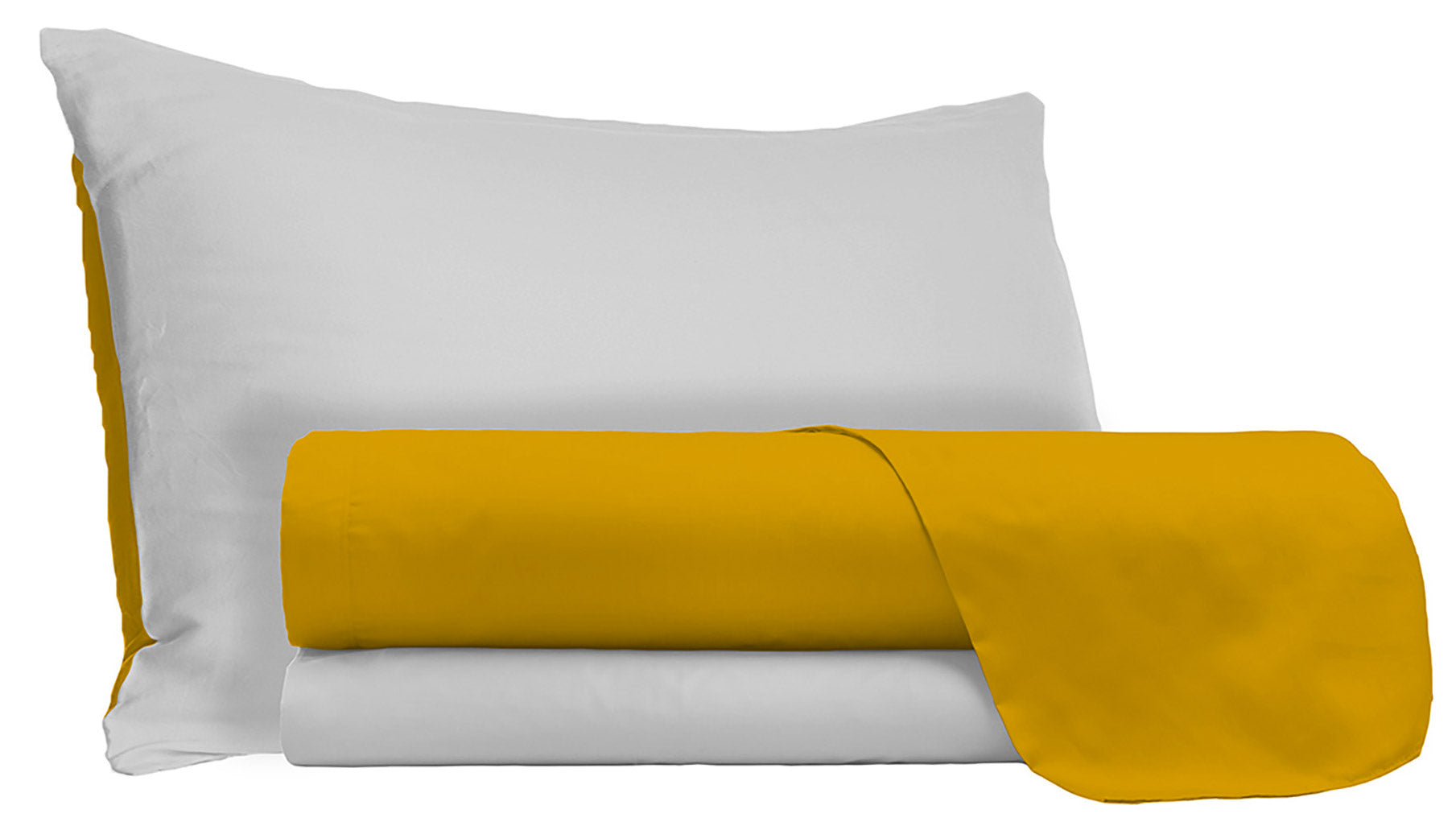 Set Lenzuola Singolo Sopra Sotto e Federe Doubleface Senape/Grigio Chiaro