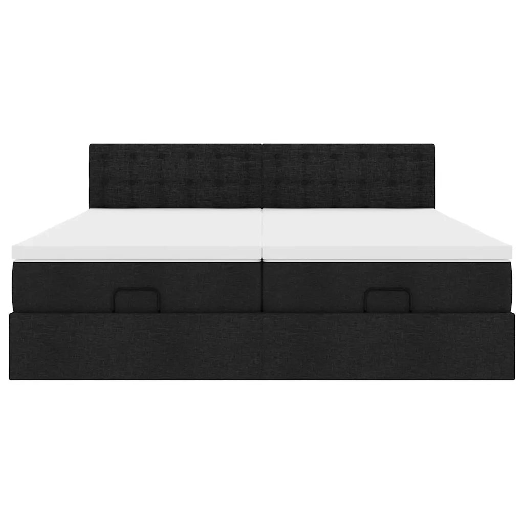 Struttura Letto Pouf con Materassi Nero 200x200 cm in Tessuto 3312894