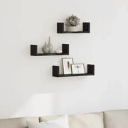 Mensole Parete 3pz Rovere Nero in Legno Multistrato 868074