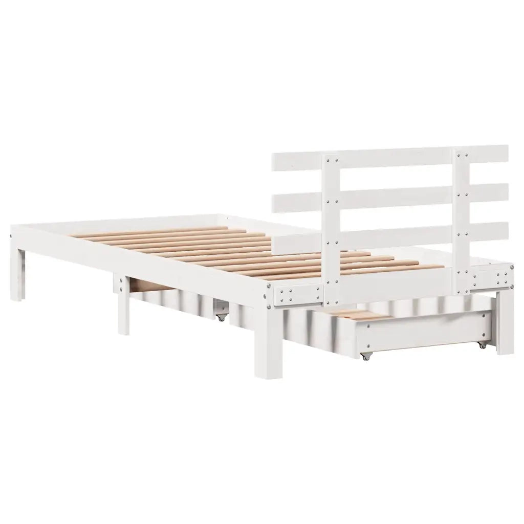 Giroletto con Cassetti Bianco 90x200 cm Legno Massello di Pino