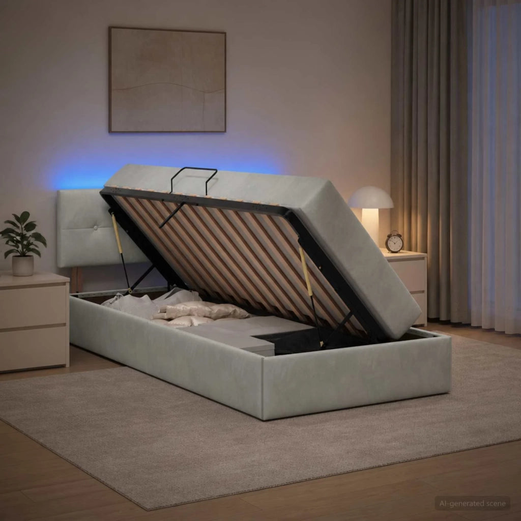 Letto con contenitore LED e materasso Grigio Chiaro 90 x 190 cm 3459216