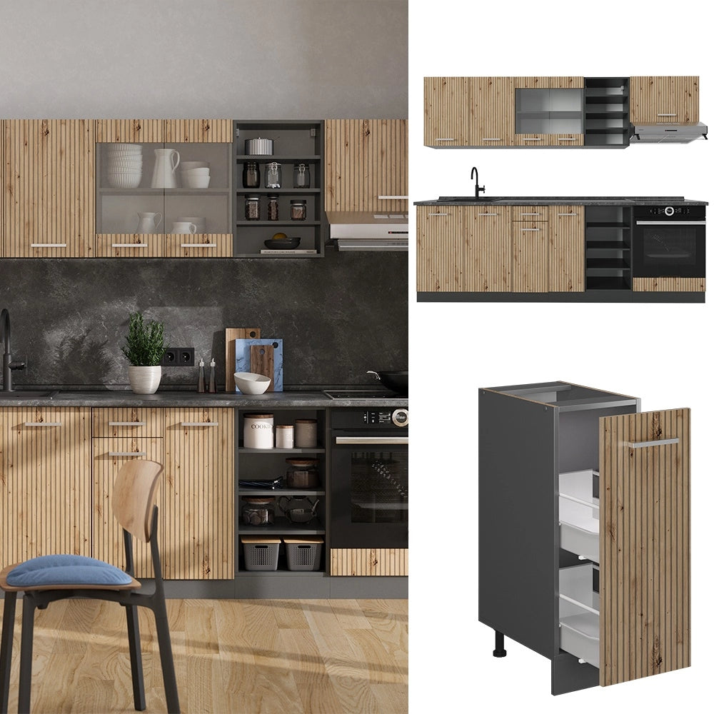 Cucina componibile R-Line Rovere artigianale/Antracite 240 cm, PL Antracite Vicco