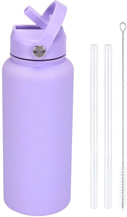Termos da 1L in acciaio inossidabile con grande capacità, grande apertura e maniglia, becher di plastica per acqua con foglietto profumato.