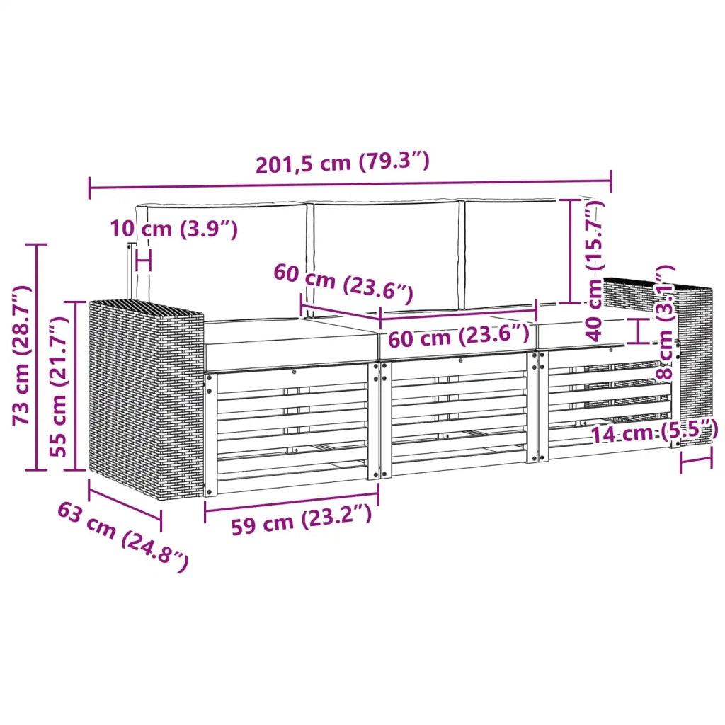 Set divani 3 pz Legno di Acacia Massello 3383979