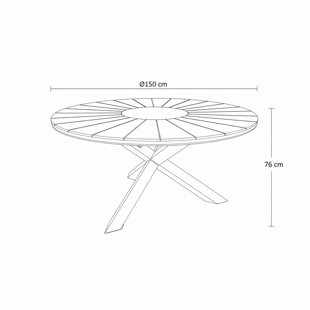SINED Tavolo da Giardino Rotondo Ø150 cm in Teak FSC® con Struttura in Alluminio Verniciato Antracite - Modello SUPERGA