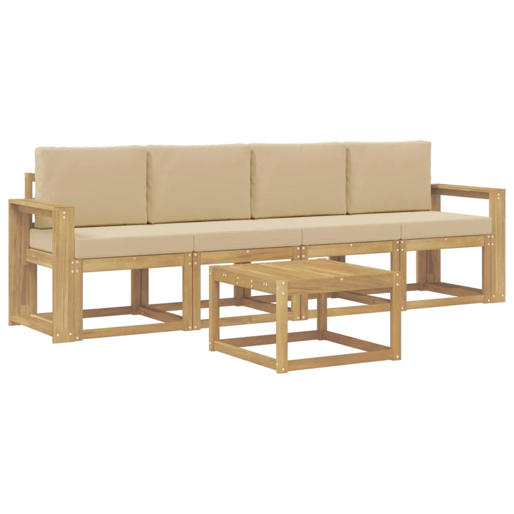 Set di divani da esterno con cuscino 5 pcs Bianco e Beige