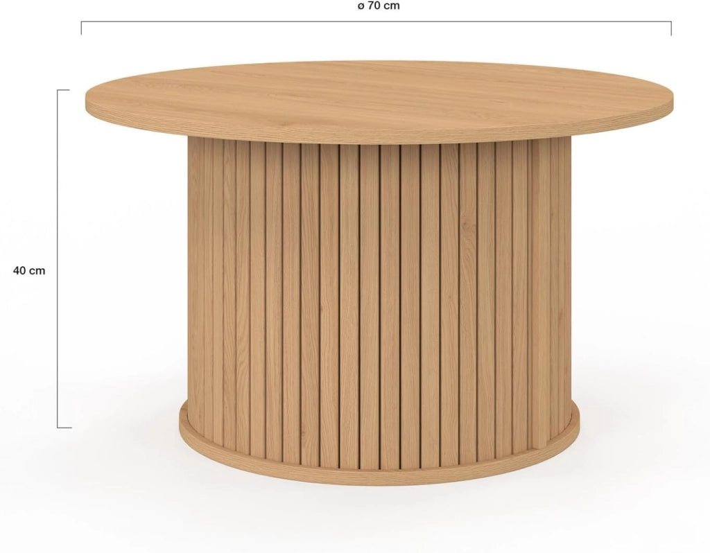 Tavolino rotondo JULIETTE 70 cm con doghe in legno color rovere