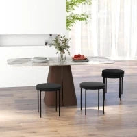 Set 4 Sgabelli Bassi e Rotondi in Metallo e Tessuto Effetto Velluto, 41.5x41.5x46 cm, Nero