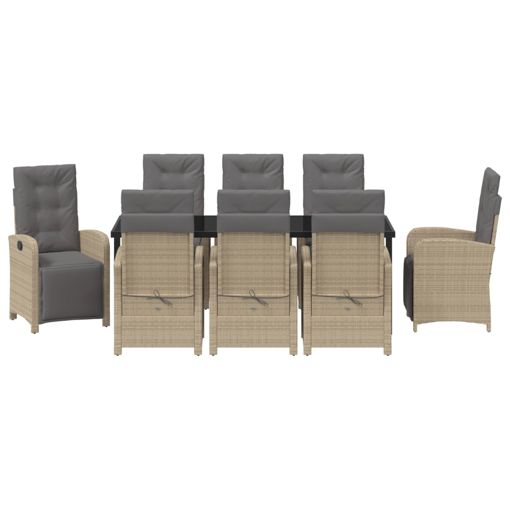 Set da Pranzo da Giardino  9 Pezzi con Cuscini Beige Polyrattan