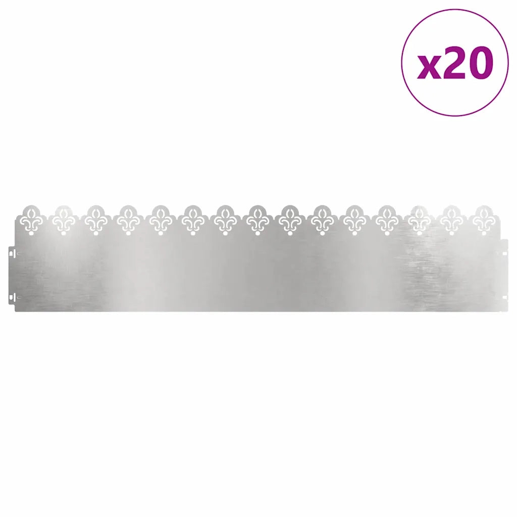 Bordure per prato 20 pz 103 x 0,05 x 22 cm Acciaio Inox Argento 874757